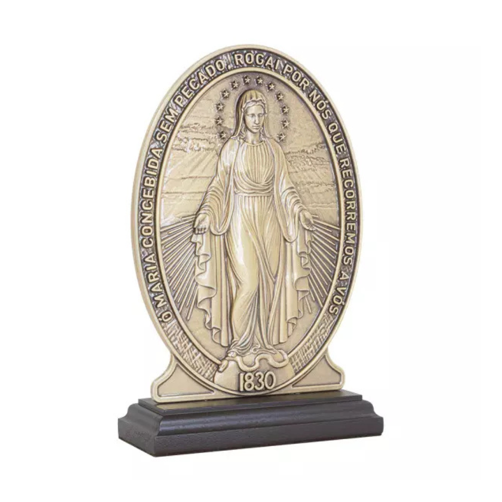 Adorno de Nossa Senhora das Graças Metal Ouro Velho