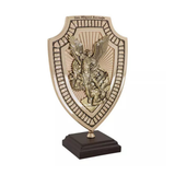 Adorno de São Miguel Arcanjo com Oração Dourado com Ouro Velho