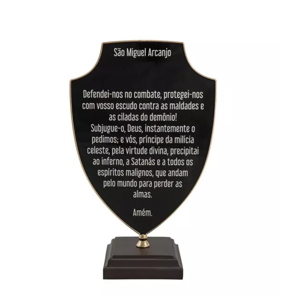 Adorno de São Miguel Arcanjo com Oração Dourado com Ouro Velho