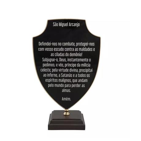 Adorno de São Miguel Arcanjo com Oração Dourado com Ouro Velho