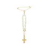 Brooch Rosary Cream Pearl Gold with Cross