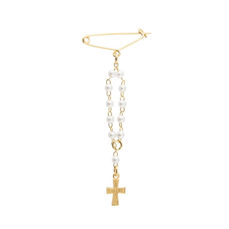 Broche Dezena Pérola Creme Dourado Com Cruz