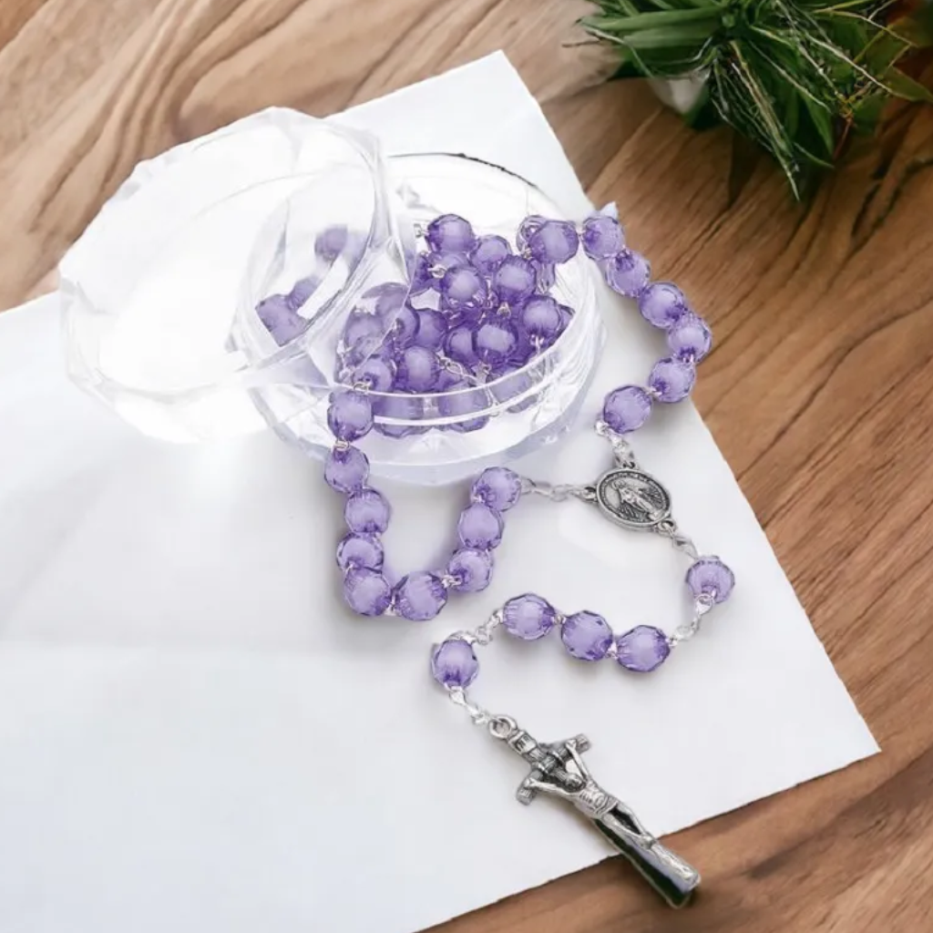 Terço Cristal Acrílico Nossa Senhora das Graças Lilás