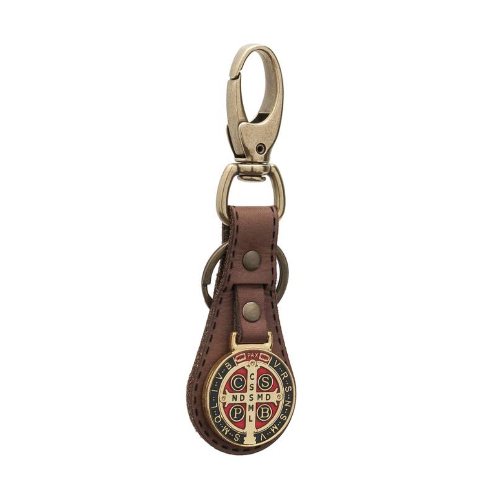 St. Benedict Brown Leather Keychain