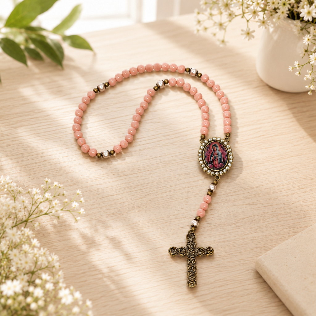 Terço Nossa Senhora de Guadalupe Rosa