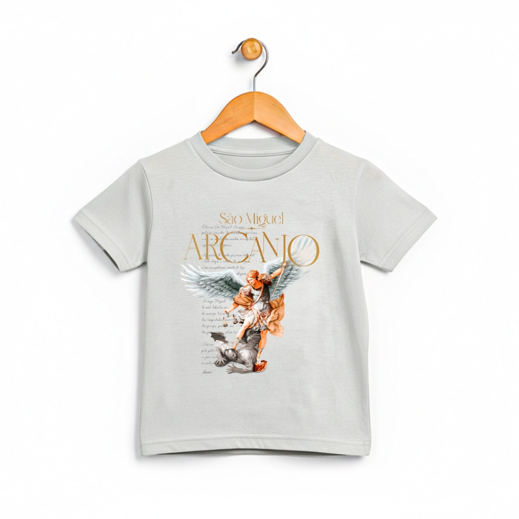 Camiseta Infantil São Miguel Arcanjo - Cinza Cloud