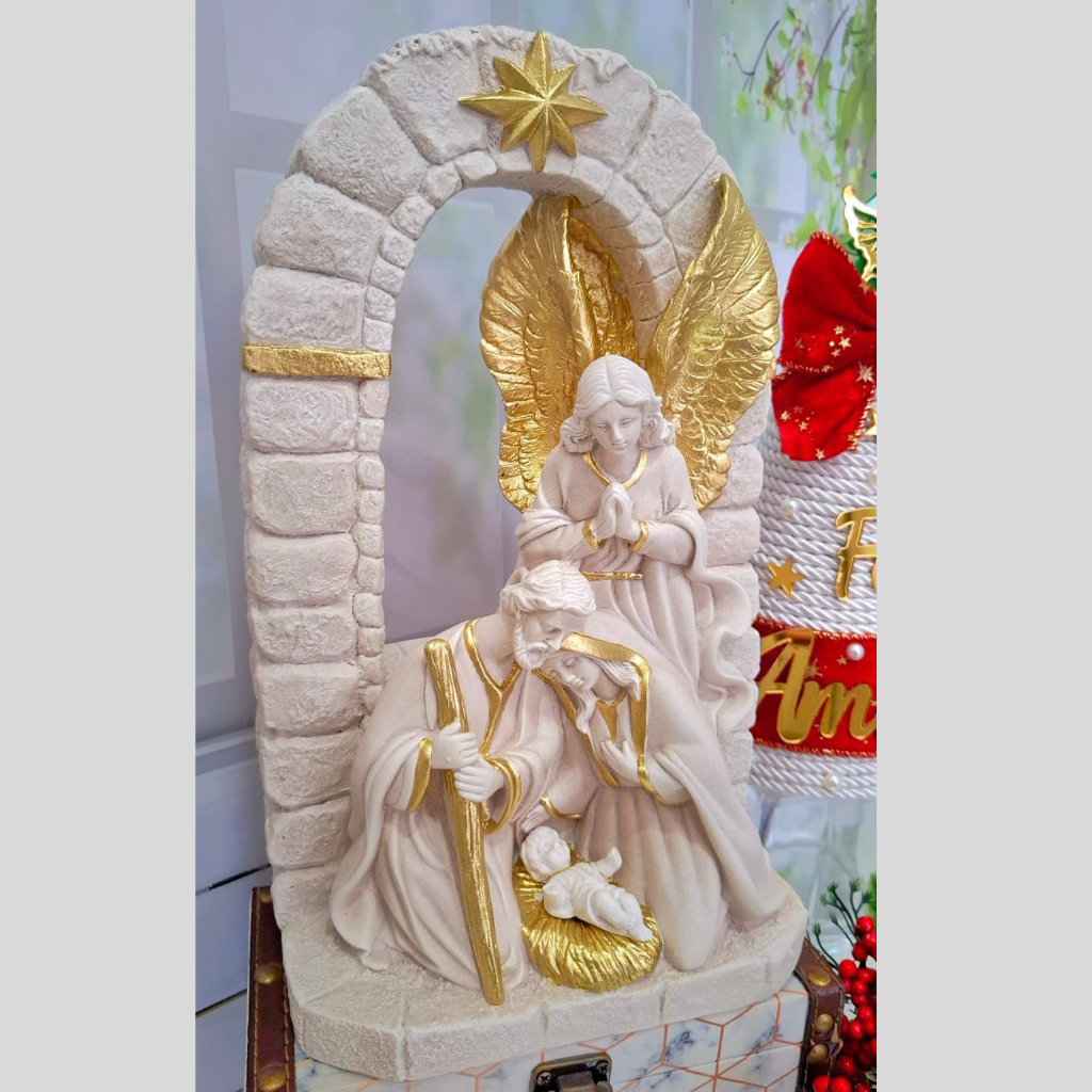 Nativity scene of the Holy Family with an Angel.