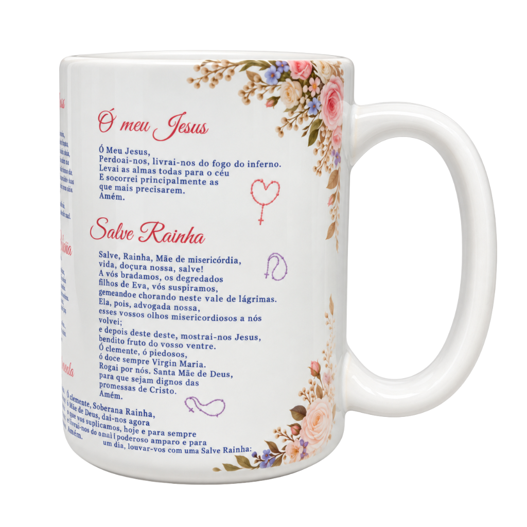 Caneca Guia de Oração do Santo Terço 15oz
