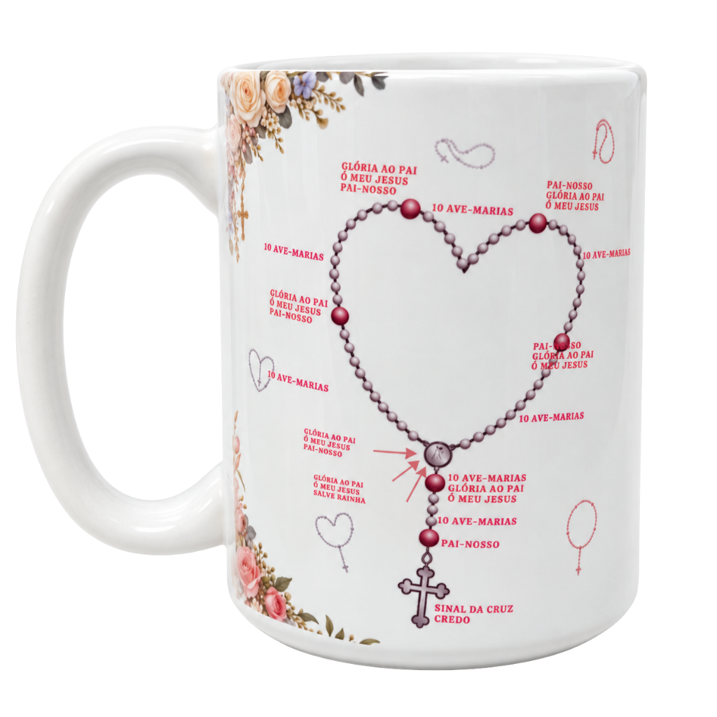 Caneca Guia de Oração do Santo Terço 15oz