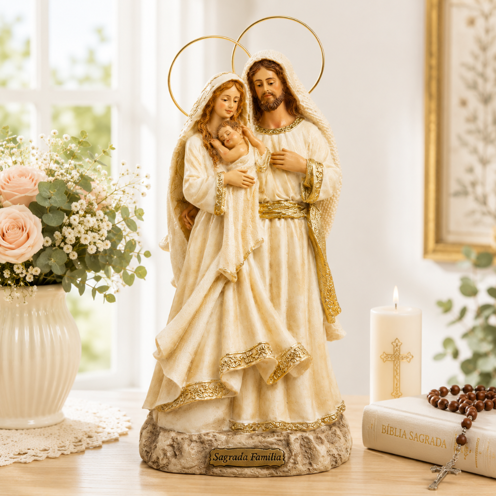 Sagarda Família Marfim (C/ Auréola) 20cm Resina