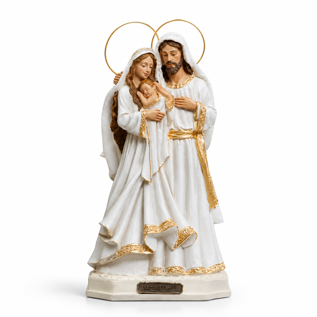Sagrada Família Tradicional Branca (C/ Auréola) 20cm Resina