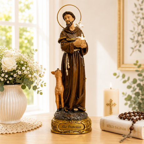 São Francisco 20cm Resina tradicional (C/ Auréola)
