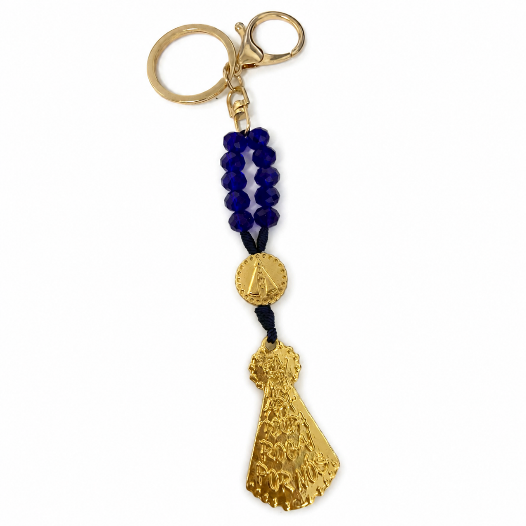 Chaveiro Dezena - Nossa Senhora Aparecida - Cristal Azul Petroleo