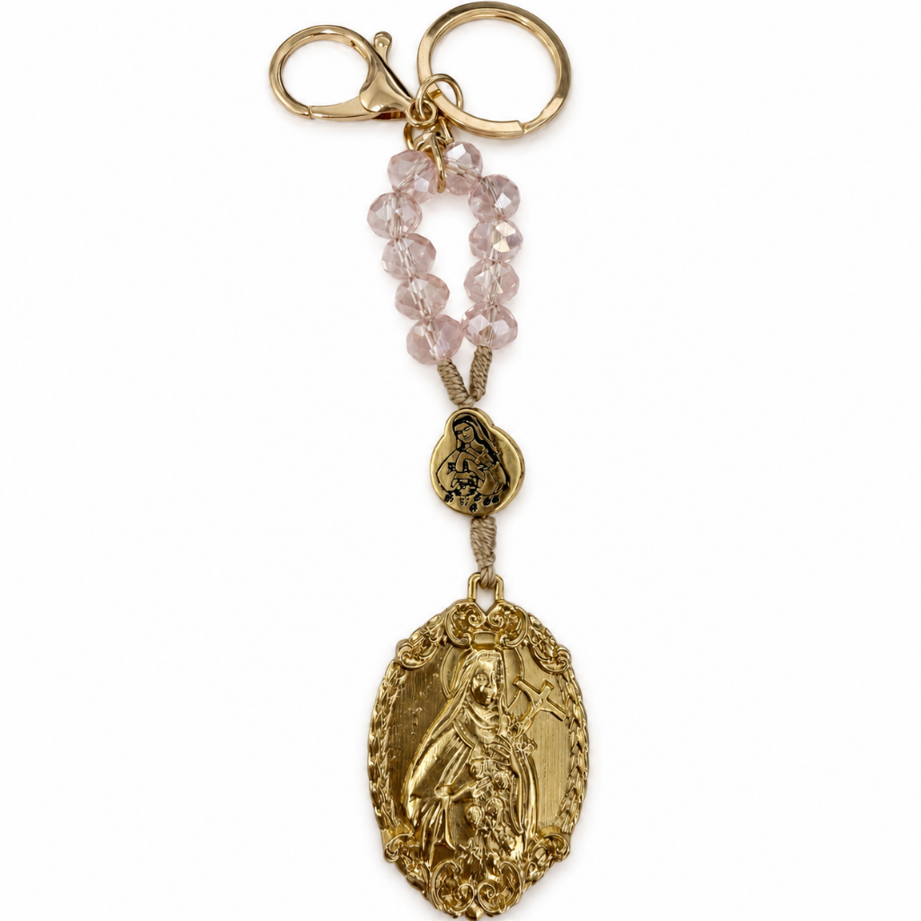 Chaveiro Dezena - Santa Teresinha - Cristal Rose Transparente
