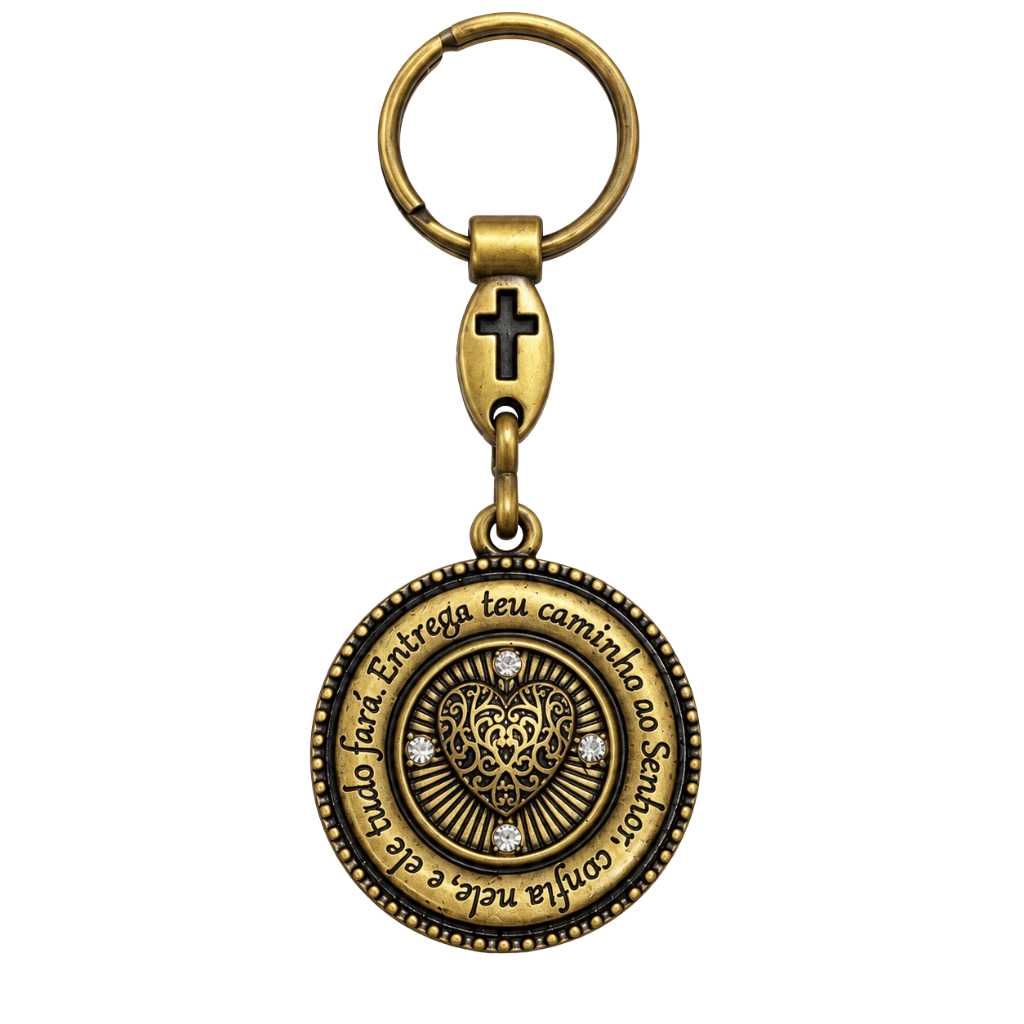 Old Gold Keychain with Verse and Rhinestones