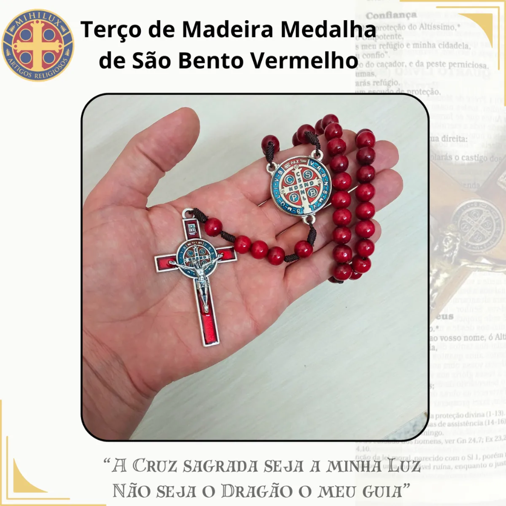 Terço São Bento Vermelho Madeira