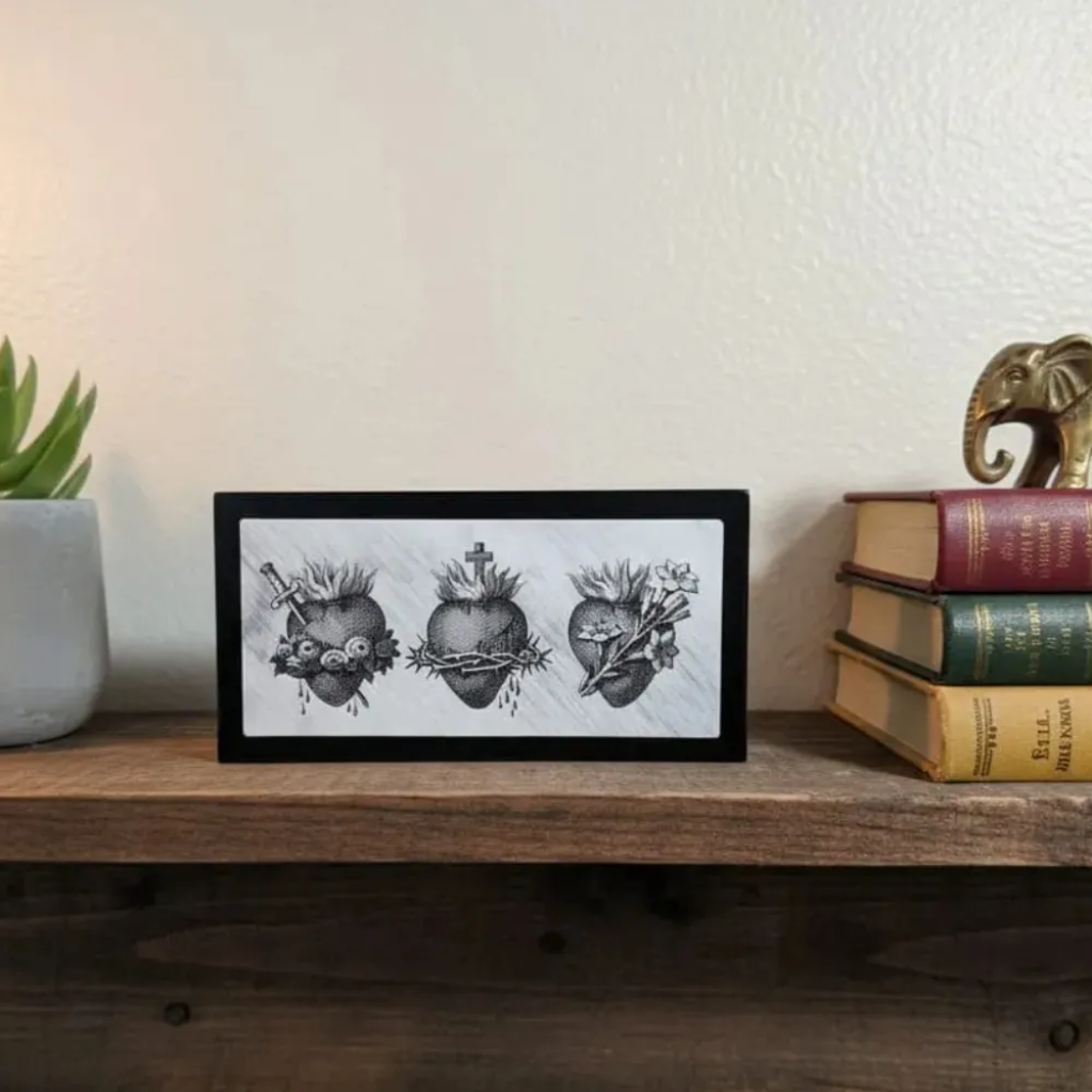 Sacred Hearts of Jesus, Mary, and Joseph Tabletop Block