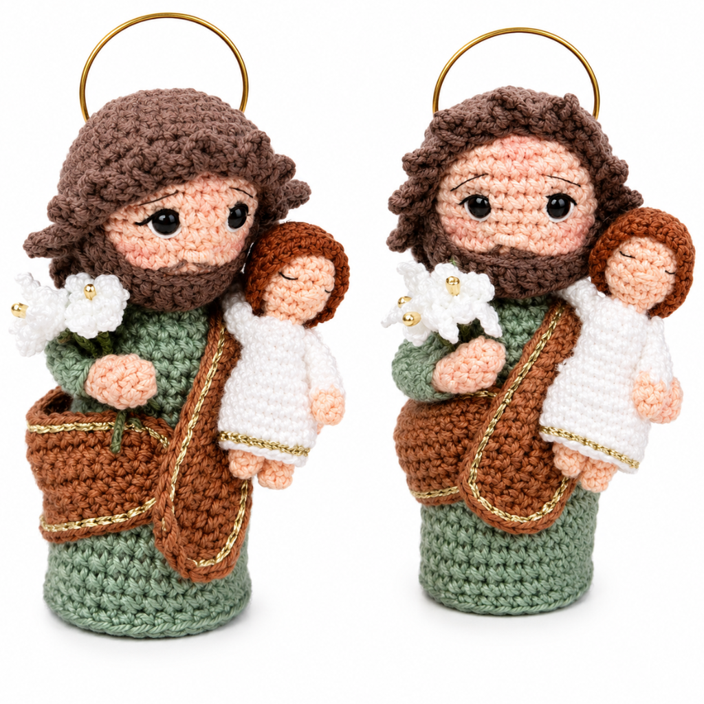 São José em Crochê com Menino Jesus – 11 cm