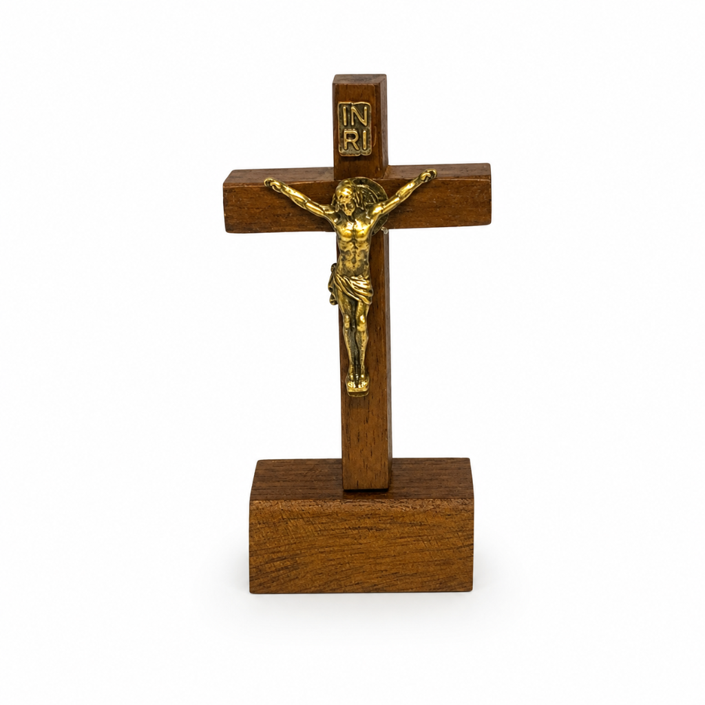 Crucifixo Madeira Escura Com Medalha de Sao Bento - 8 cm
