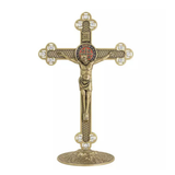 Crucifixo com a Medalha de São Bento Ouro Velho 25cm Com Strass
