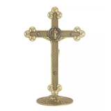 Crucifixo com a Medalha de São Bento Ouro Velho 25cm Com Strass
