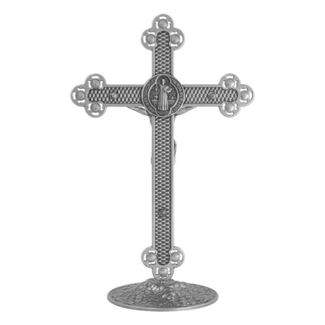 Crucifixo com a Medalha de São Bento Prata Velha - 25cm