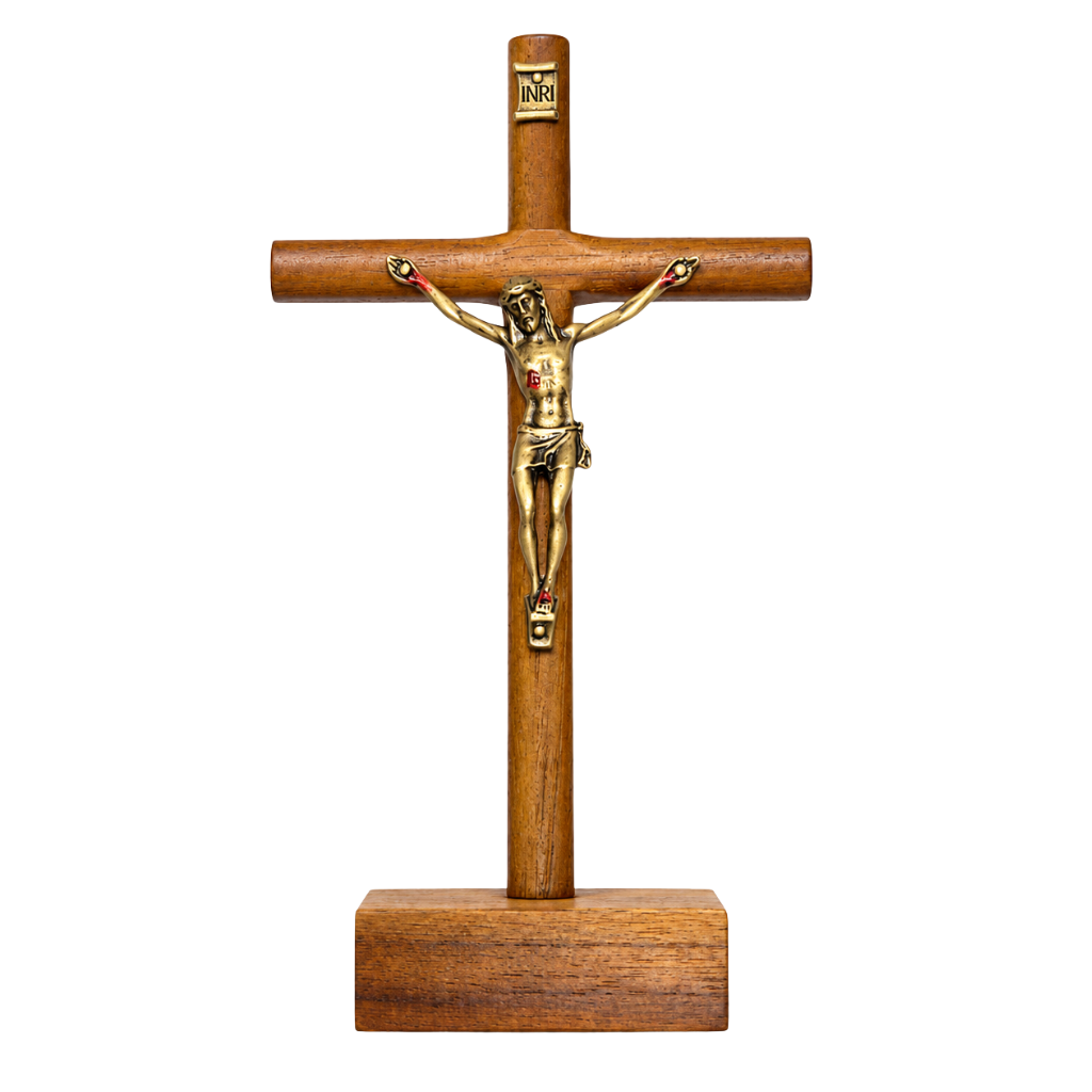 Crucifixo de Mesa em Madeira com Cristo Dourado