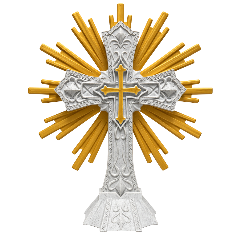 Cruz Decorativa com Resplendor Dourado 3D