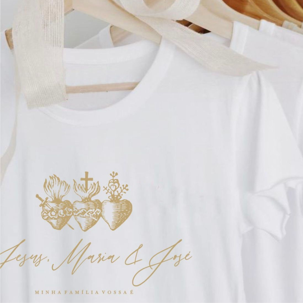 Baby Look Jesus, Maria e José – Branca com Dourado