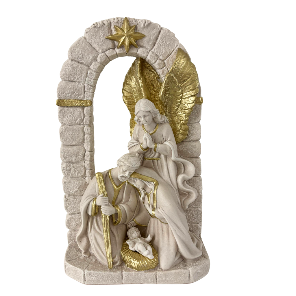 Nativity scene of the Holy Family with an Angel.