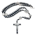 Hematite Rosary Necklace with Saint Benedict Necklace