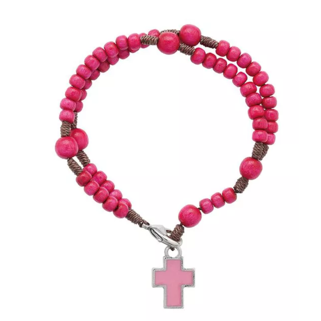 Pulseira Terço Cruz Rosa Infantil