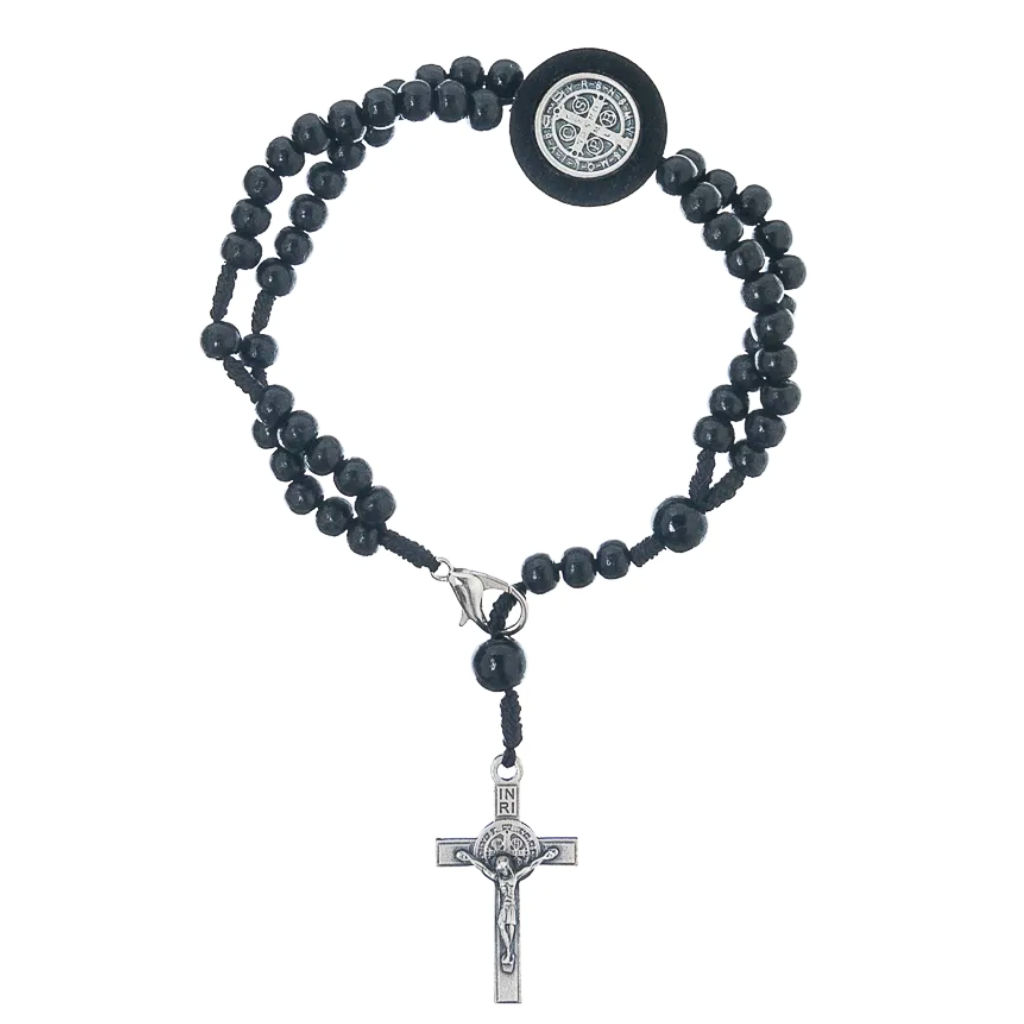 Pulseira Terço Com Cruz De São Bento