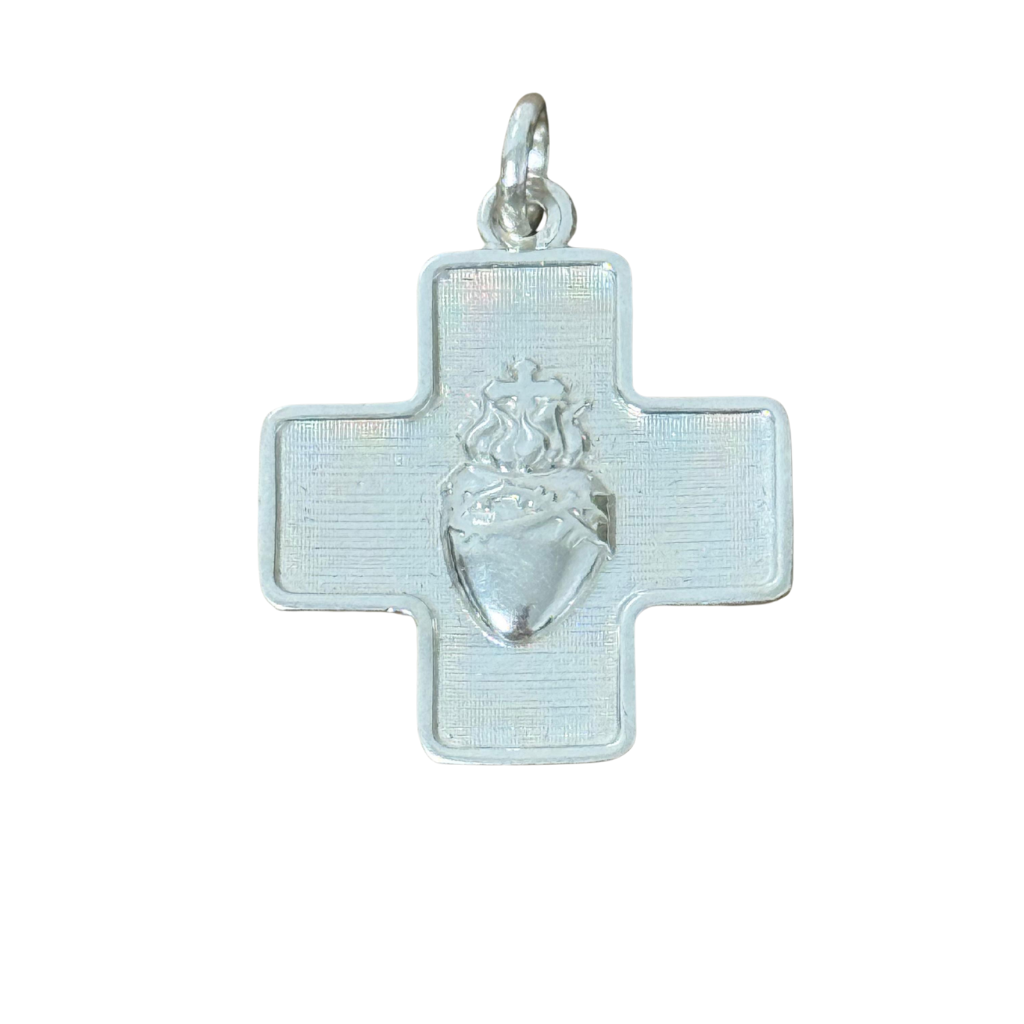 Cross Pendant with Sacred Heart – 925 Sterling Silver