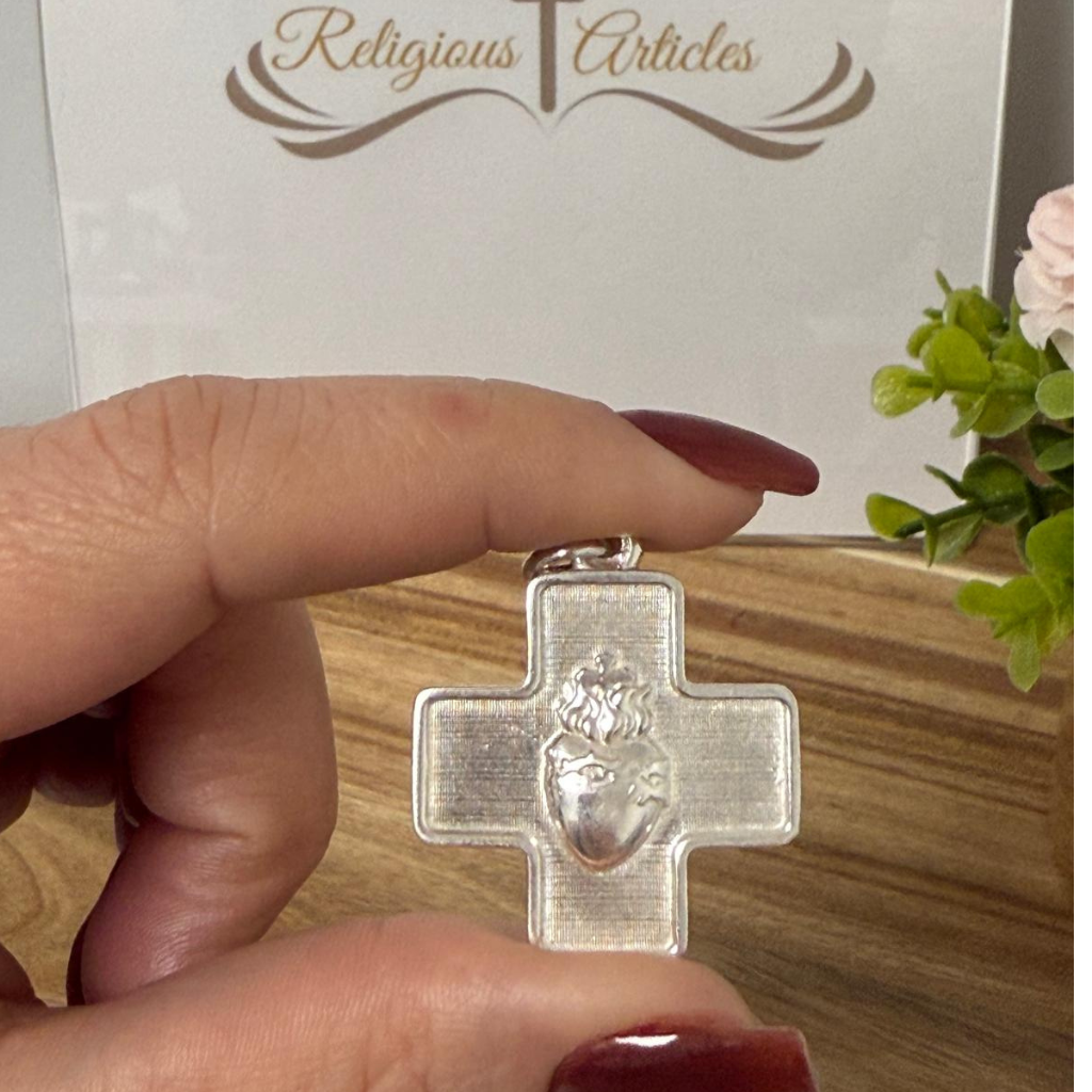 Cross Pendant with Sacred Heart – 925 Sterling Silver