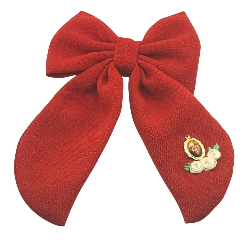 Holy Family Ribbon - Red with Small Medal