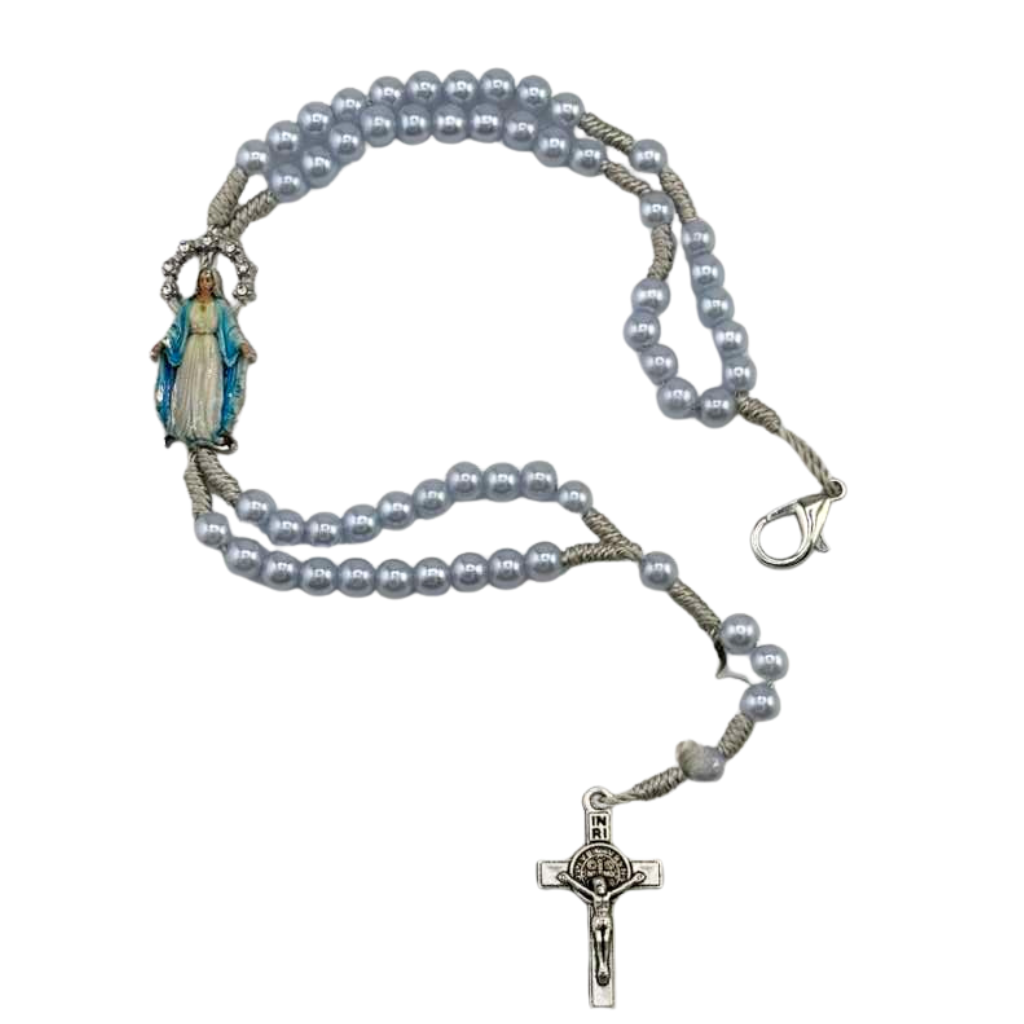 Rosario de muñeca de Nuestra Señora de las Gracias en Perlas - Azul