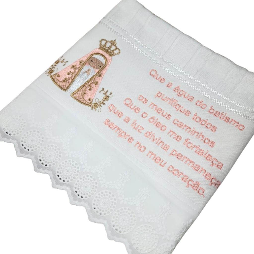 Pink Our Lady of Aparecida washcloth - for hand use.
