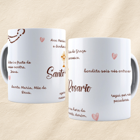 Caneca Santo Rosario Com Oracao Ave Maria