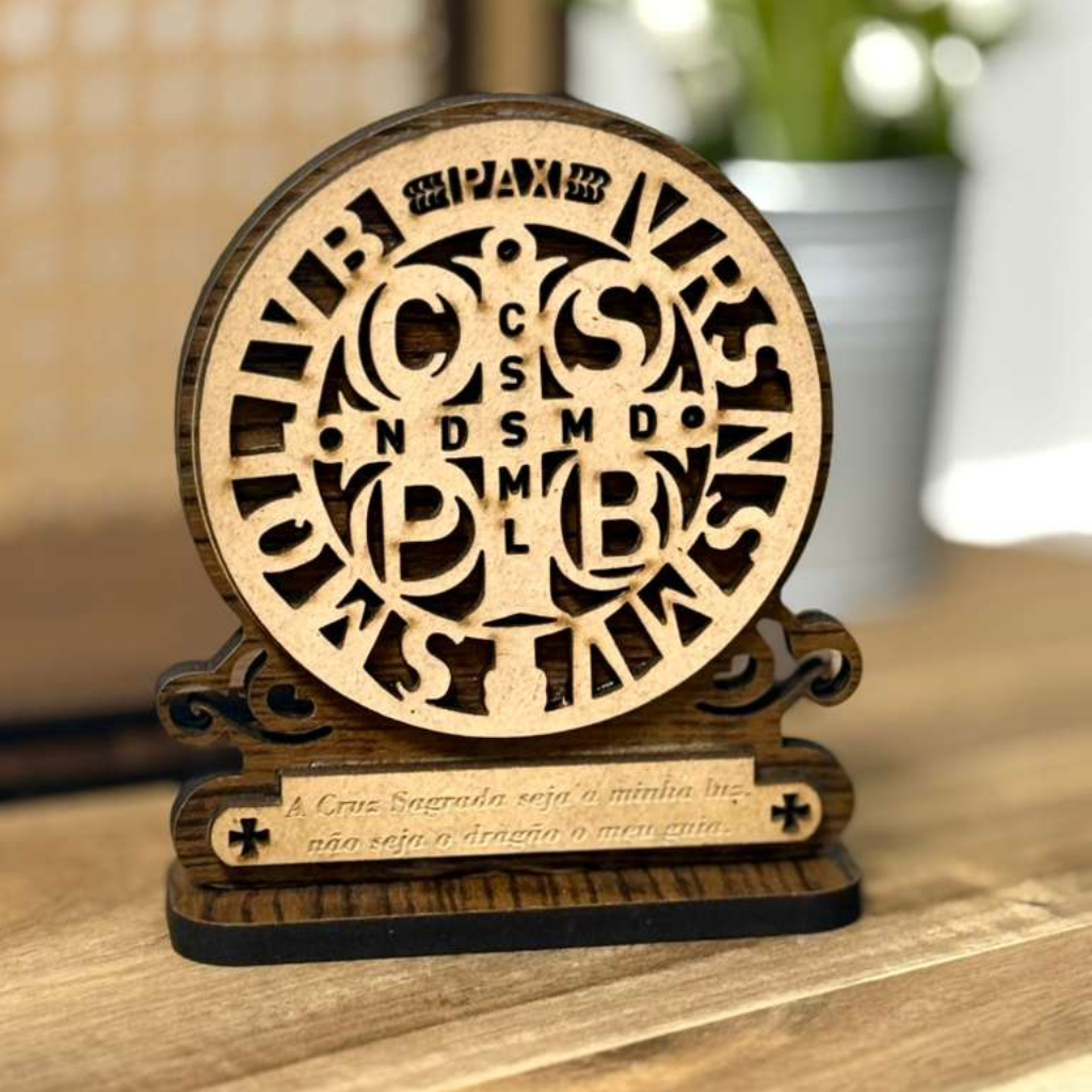 Mandala Medalha de São Bento em MDF com Base