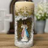 Vela Jesus Misericordioso – Artesanal Com Pedras e Detalhes Dourados