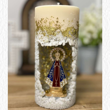 Vela N.Sra Aparecida – Artesanal Com Pedras e Detalhes Dourados