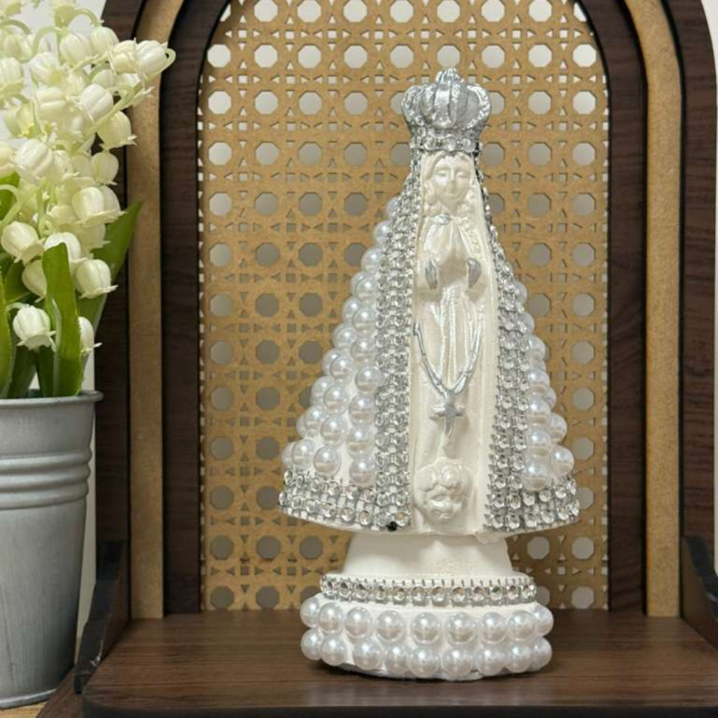 Nuestra Señora Aparecida Plata con perlas - 15cm