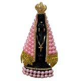 N. Sra Aparecida Preta com rosa - 15cm