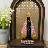 N. Sra Aparecida Preta com rosa - 15cm