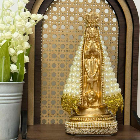 N. Sra Aparecida Dourada com Pérolas - 17cm