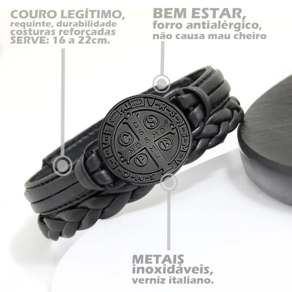 Pulseira Bracelete São Bento - Couro