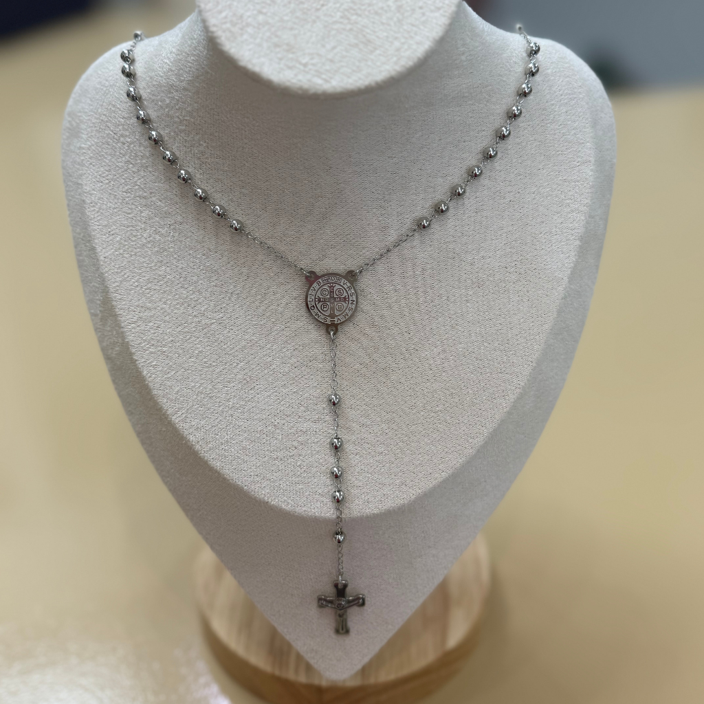 Terço em Aço Inox com Fecho - PRATA