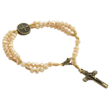 St. Benedict Rosary Bracelet - Beige Crystal Beads