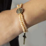 St. Benedict Rosary Bracelet - Beige Crystal Beads